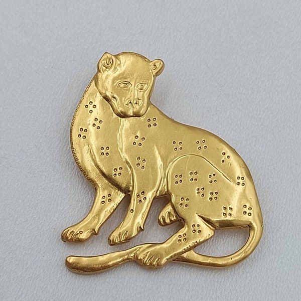 broche vintage MMA Metropolitan Museum Of Art Signé Figural Leopard Cat Tiger Panther Satin Gold Tone vintage 80's Costume Jewelry