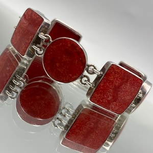 Vintage sterling silver 925  and Bamboo coral link bracelet