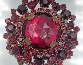 RARE Vintage  Flower Grand Brooch Old Czech, Crystal Glass, Jablonec-nad-Nicoy, Czech Crystal, Art Deco