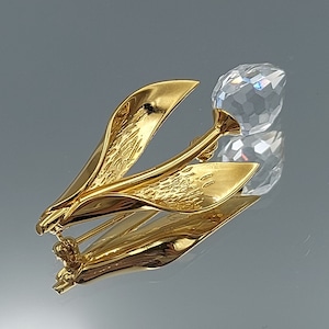 Oryginalna broszka Vintage Kryształ Swarovski i pozłacana. Mini broszka Tulip