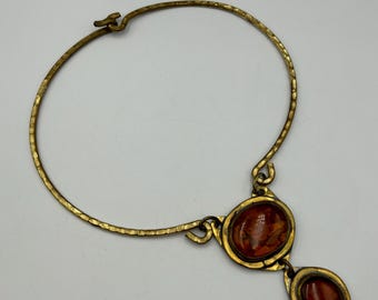 Wonderful Vintage  Choker Signed Rafael Alfandary Canada Mid Century Brass and murano glass  Brutalist Modernist Heavy Chunky Statement