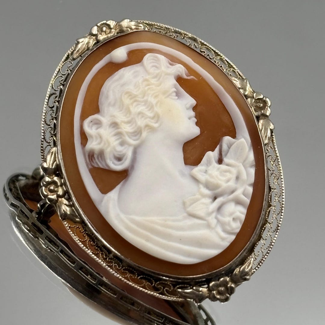 Antique Filigree Sterling Silver Mounted Carved Shell Cameo Pendant Pin ...