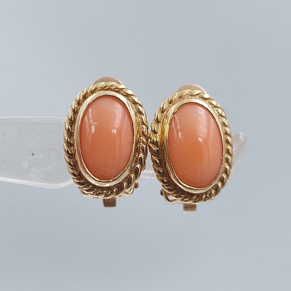 Vintage adorable salmon coral Clips Gold 9 ct (37… - image 2