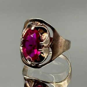 Vintage Soviet Silver Ring 875, Gold Plated Sterling Silver Ring, Ring With Red Ruby