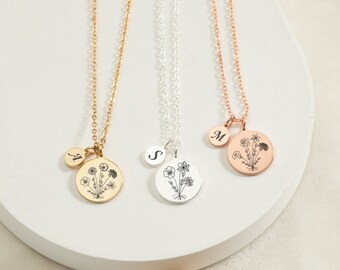 Collier de fleurs de naissance délicat, collier de mères délicates, collier du mois de naissance des enfants, bijoux de mamans personnalisés, cadeaux de mères pour maman grand-mère