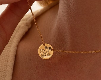 Collier de fleurs de naissance combiné, collier de famille en or, collier pour maman, collier pendentif, bijoux faits à la main, cadeau d'anniversaire, cadeaux de fête des mères