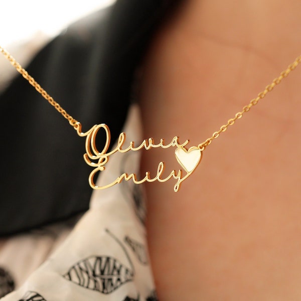 Custom Two Name Necklace,Gold Couple Name Necklace,Kids and Mom Necklace,Moms Jewellery,Charm Necklace,Mothers Gifts,Mothers Day Gifts