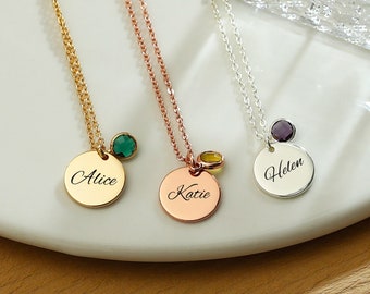 Collier de pierre de naissance avec nom, Esme nom collier or, collier pendentif à breloque, cadeaux d'anniversaire, cadeaux personnalisés pour fille, cadeaux pour elle