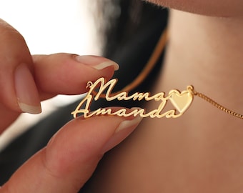 Collar personalizado de dos nombres, collar de nombre de pareja de oro, collar de plata personalizado, regalos personalizados para ella, regalos del día de las madres de la hija