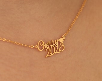 Custom Graduation Name Necklace,Gold Charm Pendant Necklace,Custom Jewelry,College Gifts,Graduation Gifts,Class of 2024,Back To School Gifts