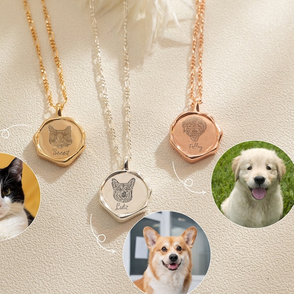 Personalized Pet Portrait Necklace,Engraved Pet Necklace,Memorial Gifts,Remembrance Pet Loss Gift,Engraved Jewelry,Pet Love,Dog Mom Gifts