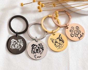 Porte-clés gravé personnalisé de portrait d’animal de compagnie, porte-clés d’animal de compagnie pour maman, porte-clés de maman de chien, cadeau d’amoureux d’animal de compagnie, cadeau commémoratif, perte d’animal de compagnie, cadeau de Noël pour elle lui