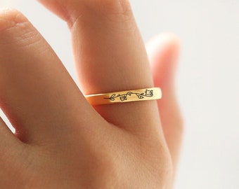 Custom Dainty Flower Band,Skinny 18K Gold Ring,Stackable Ring,Mothers Jewelry,Sterling Silver Ring,Birthday Gifts,Christmas Gifts For Her