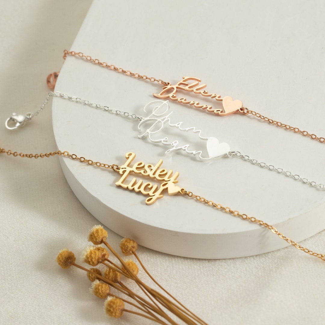 Custom Two Names Bracelet for Her,couples Name Bracelet,silver Charm ...