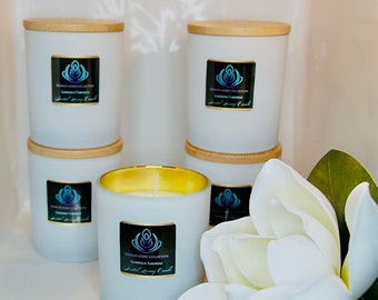 Candles/ soy candle/ Scented Candles/ Gardenia Tuberose/ 12 OZ/Vegan/Organic/Gold and white Jars/Gardenia Tuberose/Home Fragrance/soy wax/