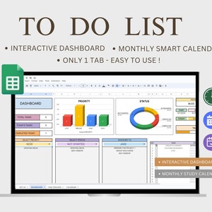 To Do List, Task Tracker, and Productivity Planner - Daily, Weekly, Monthly Organization & Task Management Template with Dashboard Progress