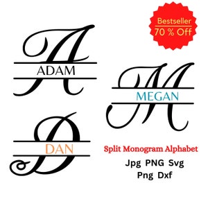 Split Monogram Alphabet SVG, DXF, PNG, Split Monogram Frame Alphabet, Cut File for Cricut, Silhouette, 26 Individual Svg Png Dxf Cut Files