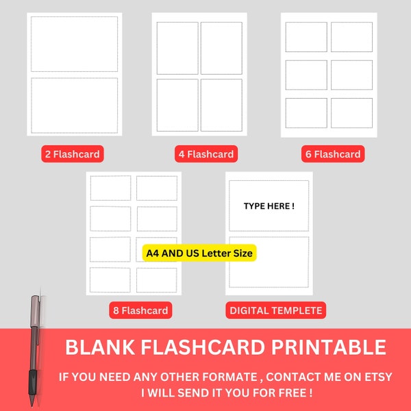 Blank Flashcard Printable, Simple flashcard, Learning Editable Flashcard, Flashcard for homeschool Activity, Rectangle cut and use flashcard