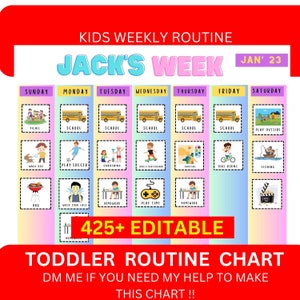 Gráfico de rotina infantil editável | Cartões e gráficos de rotina para crianças | programação visual criança | Gráfico de rotina semanal infantil | Gráfico de tarefas diárias