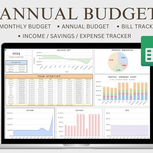 Annual Budget Spreadsheet, Google Sheets Budget Template, Bill Calendar, Personal Finance Dashboard, Monthly Budget Planner Google Sheets