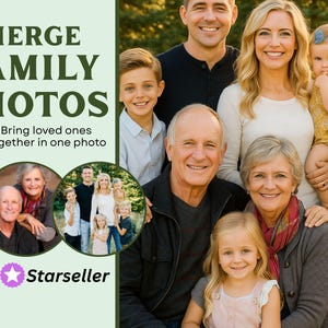 Custom Memorial Family Portrait: Merge Loved Ones,Add someone to Photo, Add Deceased Loved One to Photo, Mother Gift, Christmas gift for mom