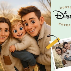 Custom Disney Style Portrait from Photo | Personalized Cartoon Drawing | Disney-Inspired Digital Art for Kids, Family, Couples & Pets