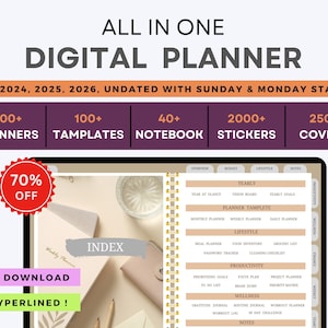 All-in-One Digital Planner 2024, 2025, 2026, Undated Digital Planner, Digital Journal, Digital Goodnotes Template, Notability, Daily Planner