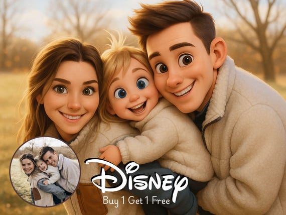 Custom Pixar Style Portrait: Family, Couple, Pet Digital Art