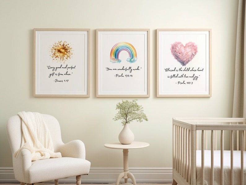 Bible Verse Nursery Wall Art Set of 3 Prints Girl's Room Etsy