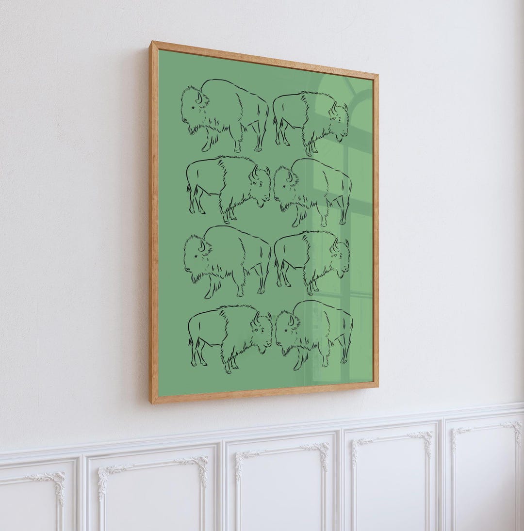 Black Green Bison, Bison Wall Art, Western Artwork, Bison Art, Bison ...