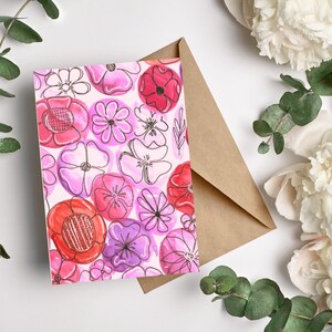 Tarjeta de acuarela con flores rosas / Tarjeta de felicitación con flores rosas imprimible / Tarjeta digital para cualquier ocasión / Tarjeta botánica rosa / Tarjeta descargable con flores