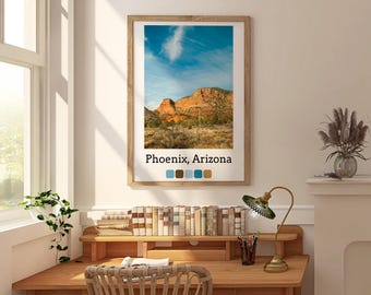 Póster de Phoenix, Arizona, arte mural de Arizona, póster de Phoenix, arte de Phoenix, arte mural de Phoenix, arte del desierto de Arizona, arte mural del suroeste, arte occidental