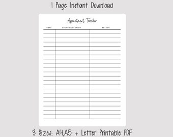 Appointment Tracker | Medical Appointment Tracker | Doctor Visit Log | Appointment Log | Doctor Tracker |  Minimalistic Appointment Tracker
