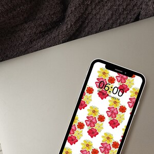 Papier Peint Floral Rose Jaune Pour Téléphone| Écran d'accueil aquarelle florale | Écran de veille d'accueil | Écran de téléphone aquarelle | Écran de veille fleurs roses