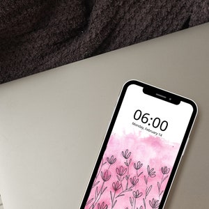 Papier peint rose pour téléphone avec fleurs sauvages | Écran d'accueil aquarelle florale | Écran de veille d'accueil | Écran de téléphone aquarelle | Écran de veille fleurs roses