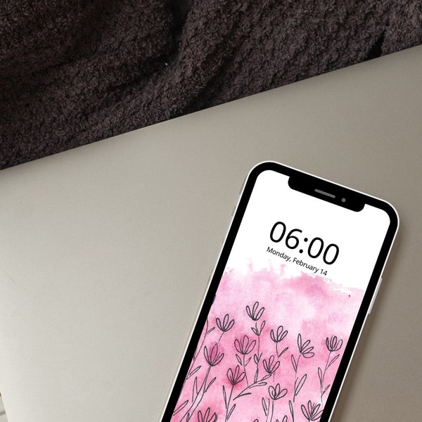 Pink Wildflower Phone Wallpaper| Floral Water Color Home Screen | Home Screen Saver | Watercolor Phone Screen | Pink Flowers Screen Saver