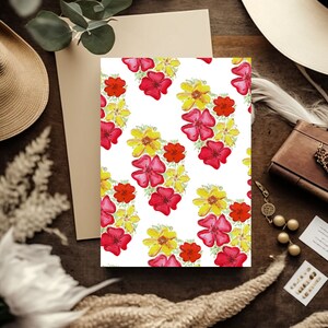 Yellow Floral Watercolor Card | Printable Pink Floral Greeting Card |Pink Yellow  Botanical Card| Flower Downloadable Card | Valentines Day