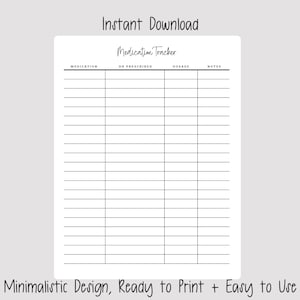 Medication Log | Medication Sheet | Medication Tracker | Medication List | Dosage Tracker | Med List | Medication Chart | Prescription Log