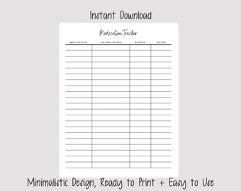 Medication Log | Medication Sheet | Medication Tracker | Medication List | Dosage Tracker | Med List | Medication Chart | Prescription Log