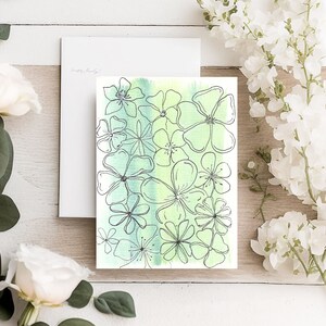 Biglietto d'auguri stampabile verde blu / Biglietto floreale acquerellato digitale da scaricare / Biglietto da stampare a casa per tutte le occasioni / Biglietto con dipinto di fiori stampato