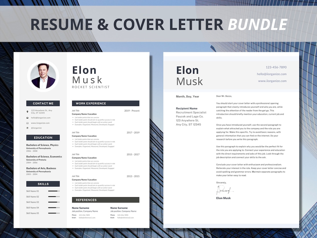 Modern Resume & Cover Letter Bundle, Professional Resume, Resume ...