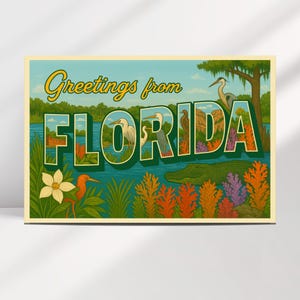 Cartolina in stile vintage del Parco nazionale della Florida, Parco nazionale delle Everglades, Poster, Arte murale, Download immediato, Acquerello
