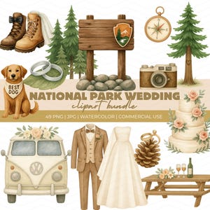 National Park-Inspired Wedding Clipart, Rustic Vintage Wedding clipart, PNG, JPG, National Park Clipart, Instant download, Watercolor