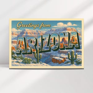 Arizona Winter Postkarte, AZ Nationalpark, Grüße aus Arizona, Vintage Postkarte, Wandkunst, Nationalpark Geschenk