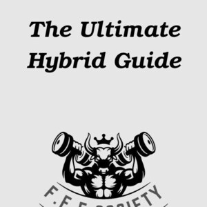 May include: Black and white illustration of a bull wearing a crown and lifting weights. The text "F.F.F SOCIETY" is below the bull. The text "Elevate, Endure, Excel: The Hybrid Athlete's Mantra" is at the bottom of the image.