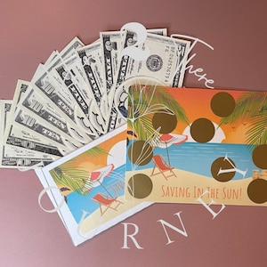 Saving In The Sun Laminated Savings Challenge Scratch Off That Fits A5 Budget Binders and Comes With a Cash Envelope