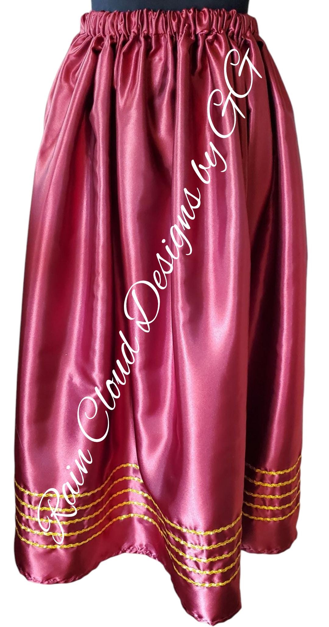 Maroon Ric Rac Cartoon Maroon Satin Skirt With Metallic Gold Ric Rac - Etsy