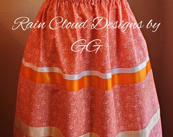 Orange Flower Print Ribbon Skirt