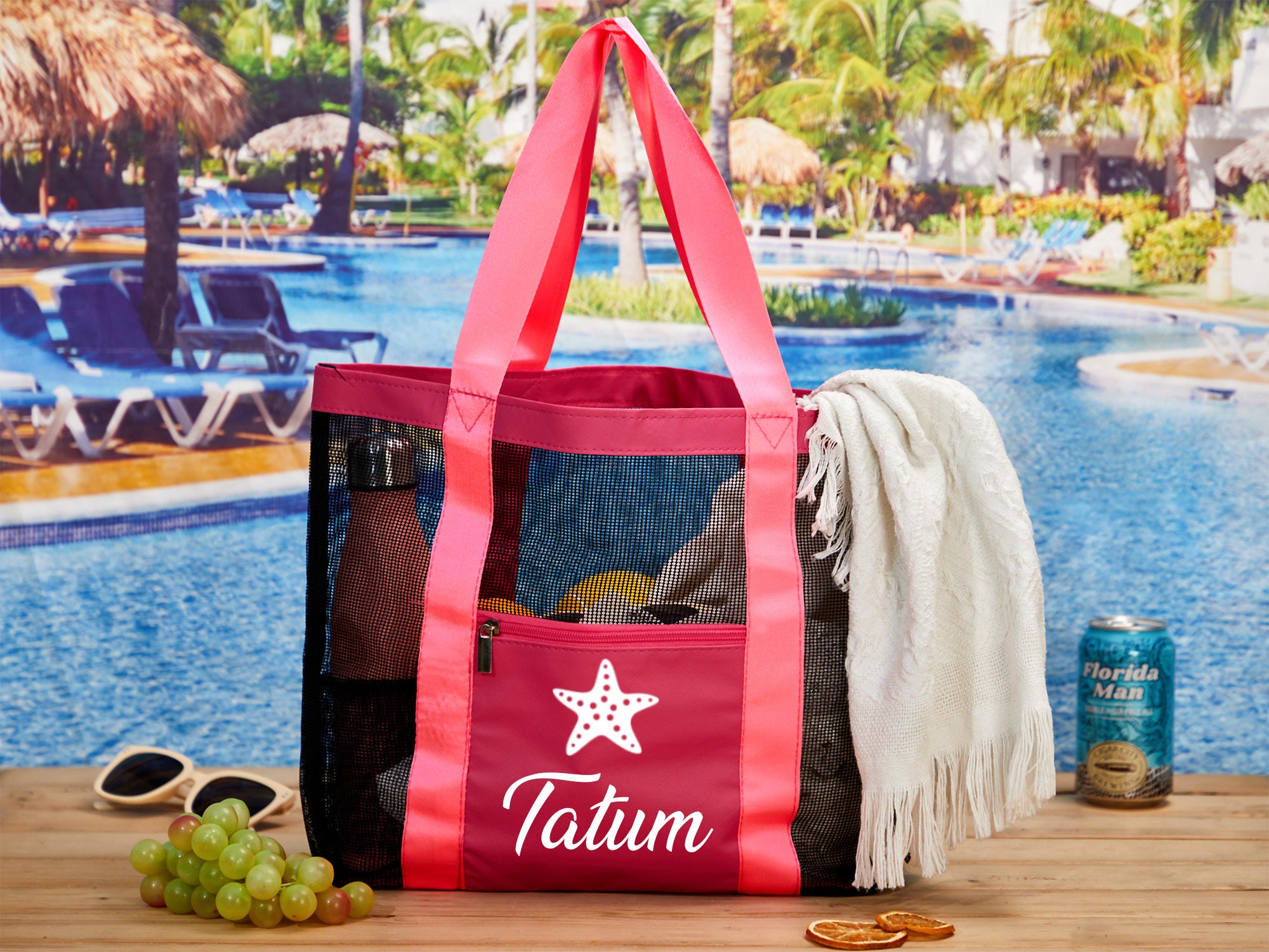 Personalized Beach Bag With Pocketscustom Travel Beach Bags Etsy