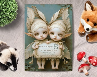 5th Birthday Party Invitation, INSTANT DOWNLOAD, girl turning five, fairy birthday invite, fantasy fifth birthday party, pixie party